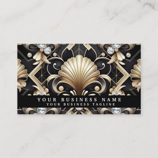 Luxury Art Deco Black Gold Diamond Business Cards 名刺 (正面)