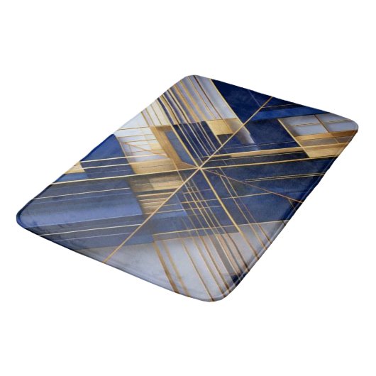 Luxury Art Deco Navy & Gold Geometric Bath Mat バスマット (アングル)