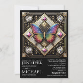 Luxury Art Deco Rainbow Butterfly Wedding 招待状 (正面)