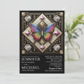 Luxury Art Deco Rainbow Butterfly Wedding 招待状 (スタンド正面)