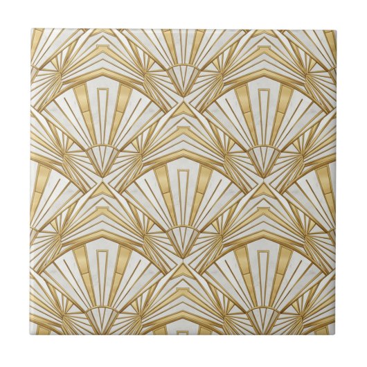 Luxury Art Deco Sunburst Infinite Pattern - Cream  タイル (正面)
