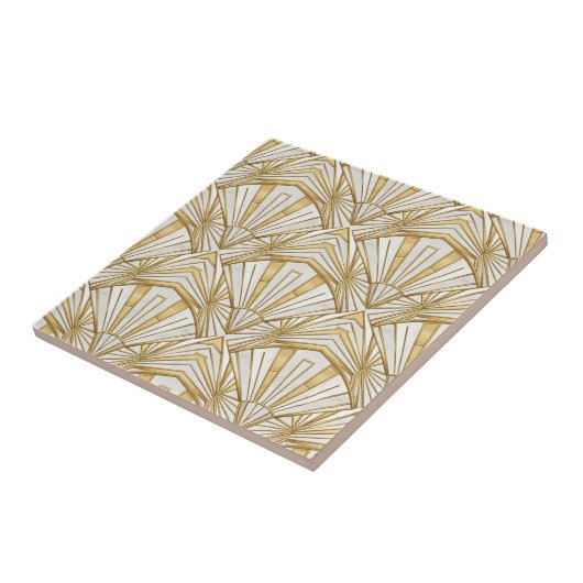 Luxury Art Deco Sunburst Infinite Pattern - Cream  タイル (側面)