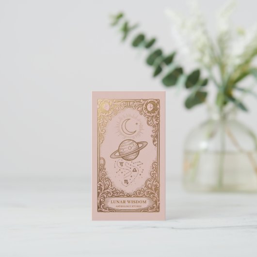 Luxury Astrology Blush Pink Gold Celestial 名刺 (スタンド正面)