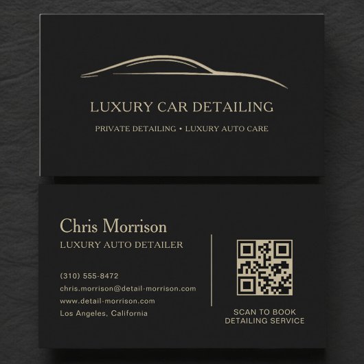 Luxury Auto Detailing QR Code Black & Gold 名刺