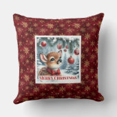 Luxury Baby Deer Snowy Forest Kids Gift Christmas  クッション (裏面)