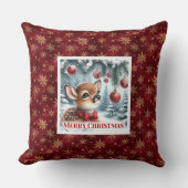Luxury Baby Deer Snowy Forest Kids Gift Christmas  クッション (正面)