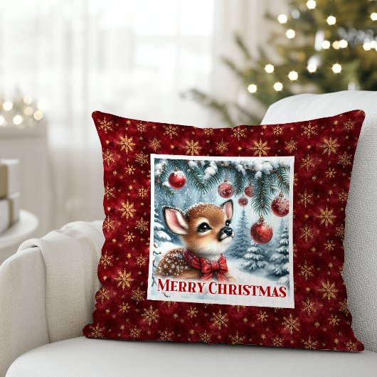 Luxury Baby Deer Snowy Forest Kids Gift Christmas  クッション