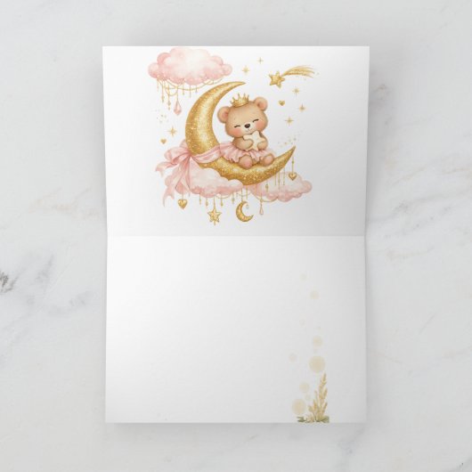 Luxury Baby Girl Shower Invitation Pink Gold Moon  サンキューカード (内部)