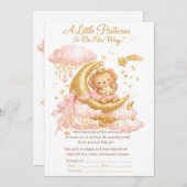 Luxury Baby Girl Shower Invitation Pink Gold Moon  招待状 (正面/裏面)