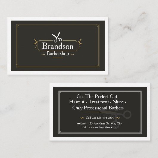 Luxury Barber Business Card Template | Modern Edit 名刺 (正面/裏面)
