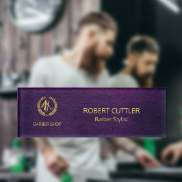 Luxury barber shop purple leather look gold  名札
