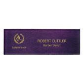 Luxury barber shop purple leather look gold  名札 (正面)