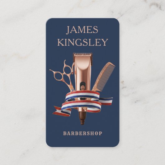 Luxury Barber Studio Modern Barbershop Navy Blue 名刺 (正面)