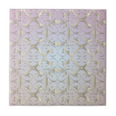 Luxury Baroque Gold Damask Pattern On Pastel Ombre タイル (正面)