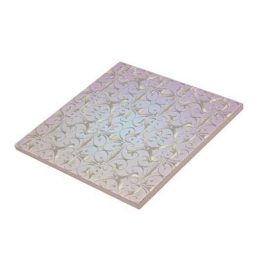 Luxury Baroque Gold Damask Pattern On Pastel Ombre タイル (側面)