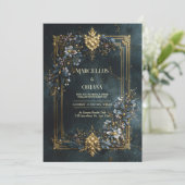 Luxury Baroque Gold Frame Dark Teal Floral Wedding 招待状 (スタンド正面)