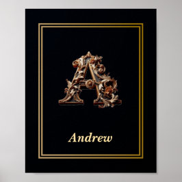 Luxury Baroque Letter A Monogram Poster  ポスター