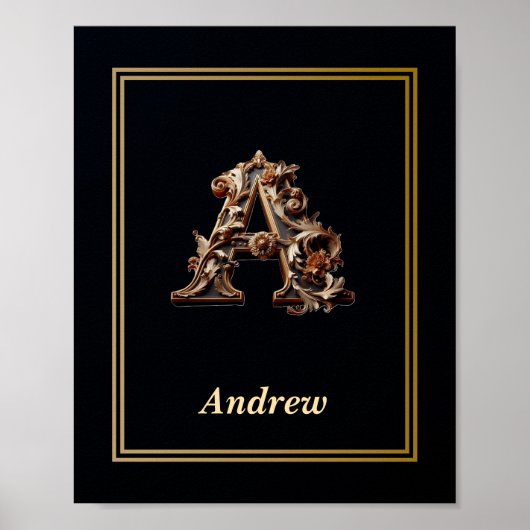 Luxury Baroque Letter A Monogram Poster  ポスター (正面)