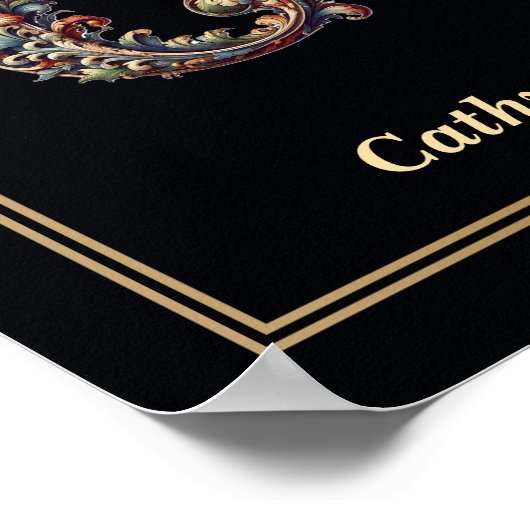 Luxury Baroque Letter C Monogram Poster  ポスター (角)