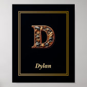 Luxury Baroque Letter D Monogram Poster  ポスター (正面)