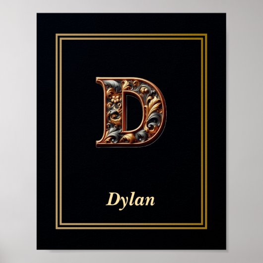 Luxury Baroque Letter D Monogram Poster  ポスター (正面)
