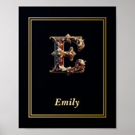 Luxury Baroque Letter E Monogram Poster  ポスター