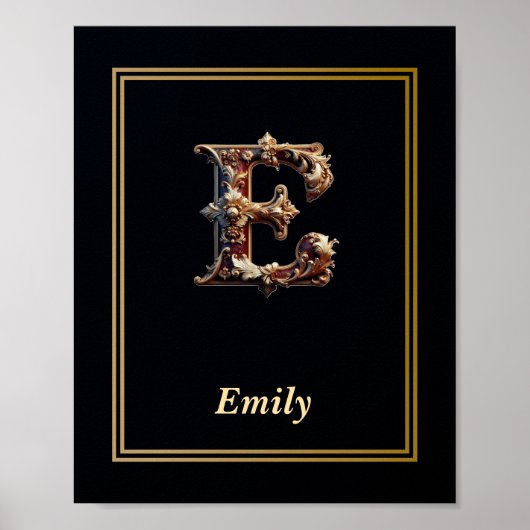 Luxury Baroque Letter E Monogram Poster  ポスター (正面)