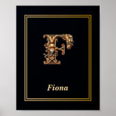 Luxury Baroque Letter F Monogram Poster  ポスター (正面)