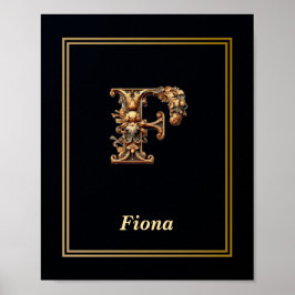 Luxury Baroque Letter F Monogram Poster  ポスター