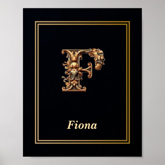 Luxury Baroque Letter F Monogram Poster  ポスター (正面)