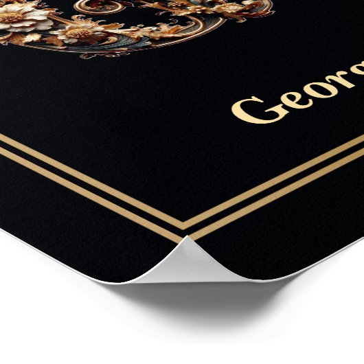 Luxury Baroque Letter G Monogram Poster  ポスター (角)