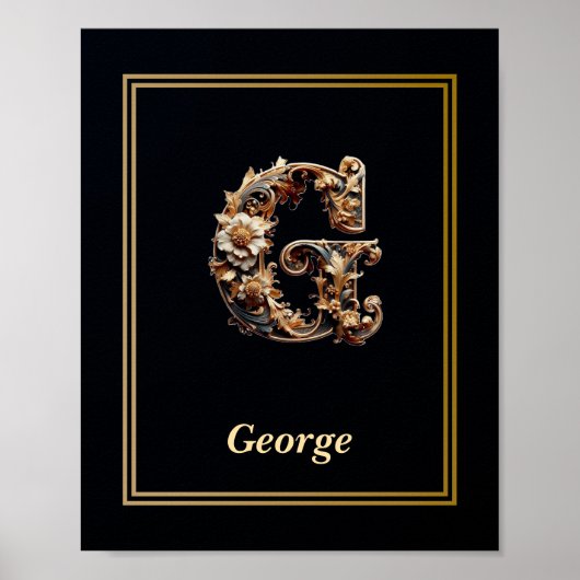 Luxury Baroque Letter G Monogram Poster  ポスター (正面)