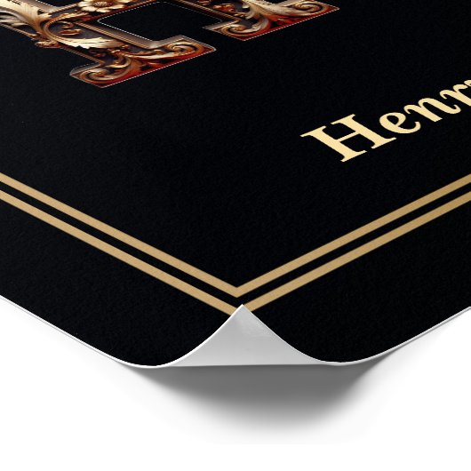 Luxury Baroque Letter H Monogram Poster ポスター (角)