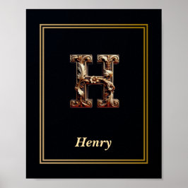 Luxury Baroque Letter H Monogram Poster  ポスター