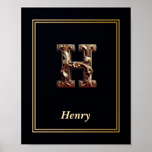 Luxury Baroque Letter H Monogram Poster  ポスター (正面)
