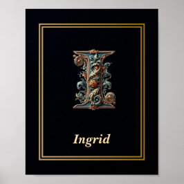 Luxury Baroque Letter I Monogram Poster  ポスター