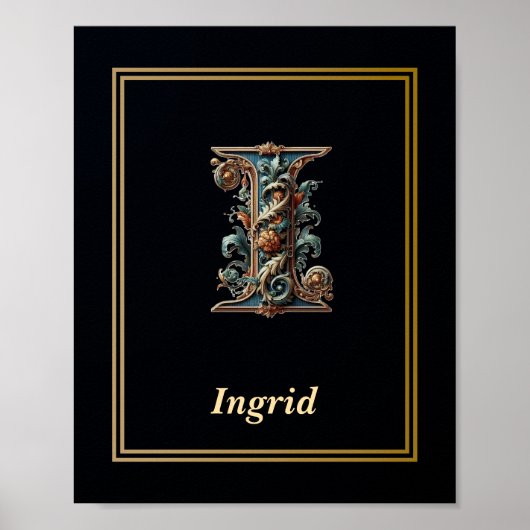 Luxury Baroque Letter I Monogram Poster  ポスター (正面)