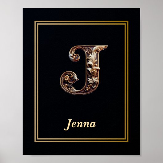 Luxury Baroque Letter J Monogram Poster  ポスター (正面)