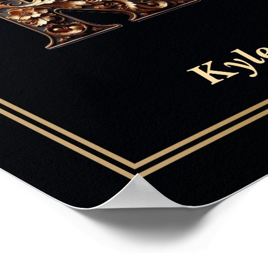 Luxury Baroque Letter K Monogram Poster  ポスター (角)