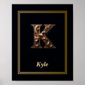 Luxury Baroque Letter K Monogram Poster  ポスター (正面)