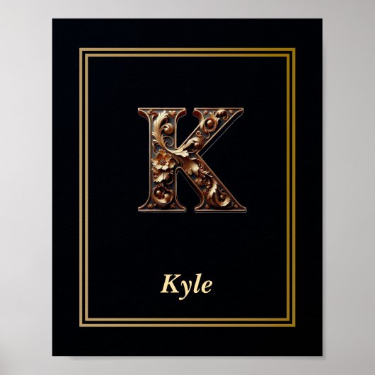 Luxury Baroque Letter K Monogram Poster  ポスター (正面)