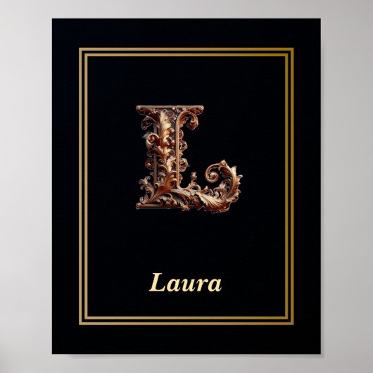 Luxury Baroque Letter L Monogram Poster  ポスター (正面)