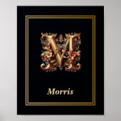 Luxury Baroque Letter M Monogram Poster ポスター (正面)