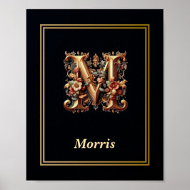 Luxury Baroque Letter M Monogram Poster  ポスター
