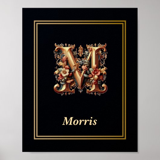 Luxury Baroque Letter M Monogram Poster  ポスター (正面)