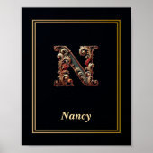 Luxury Baroque Letter N Monogram Poster  ポスター (正面)