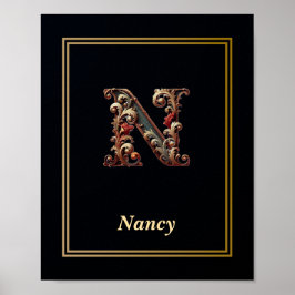 Luxury Baroque Letter N Monogram Poster  ポスター