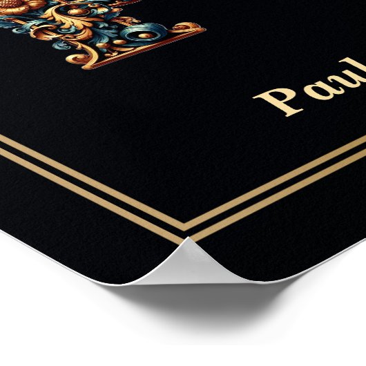 Luxury Baroque Letter P Monogram Poster ポスター (角)