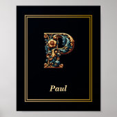 Luxury Baroque Letter P Monogram Poster ポスター (正面)