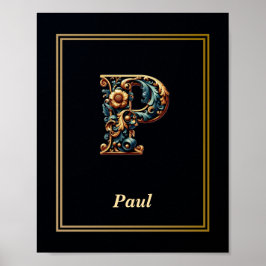 Luxury Baroque Letter P Monogram Poster  ポスター